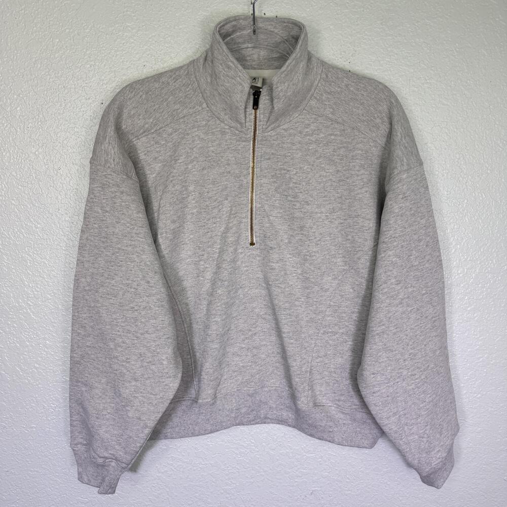 Sporty & Rich Quarter Zip Sweatshirt Womens Small Gray Fleece Mock Neck Blank